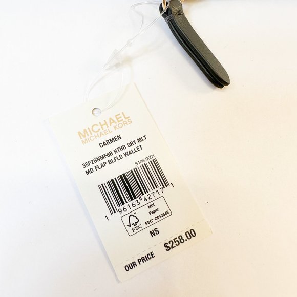 Michael Kors Carmen Medium Flap Bifold Wallet Embossed MK Signature Grey Multi - Picture 10 of 11